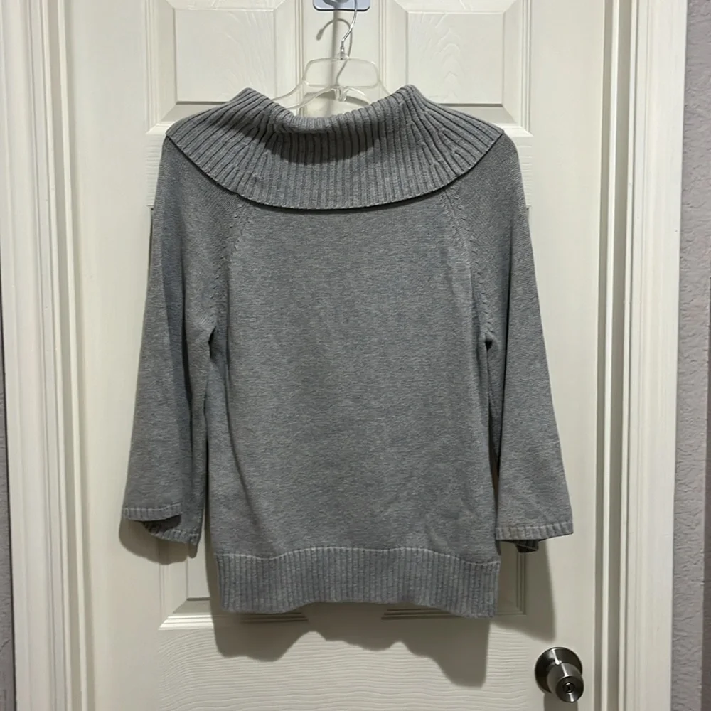 JEANNE PIERRE Cowl Neck Sweater ~Size XL ~Gray ~3/4 Length Sleeve ~Cotton